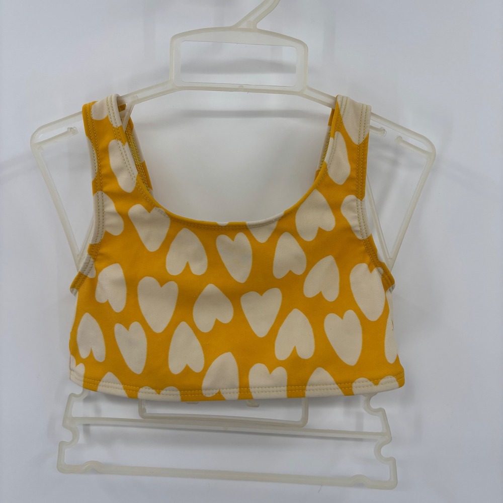 Cat & Jack Bikini Top Kids 4T Yellow White Heart Print Swim Beach Summer Cute